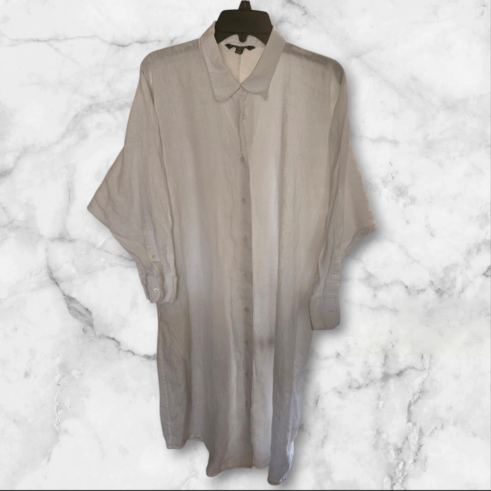 Lauren Ralph Lauren White 100% Linen Button Down Tunic Shirt Dress Size 16